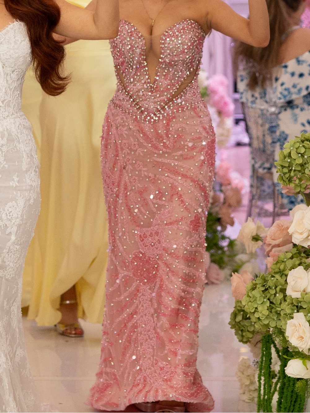 Tabja “Hearty” Pink Beaded Gown | Corset Back | Worn Once